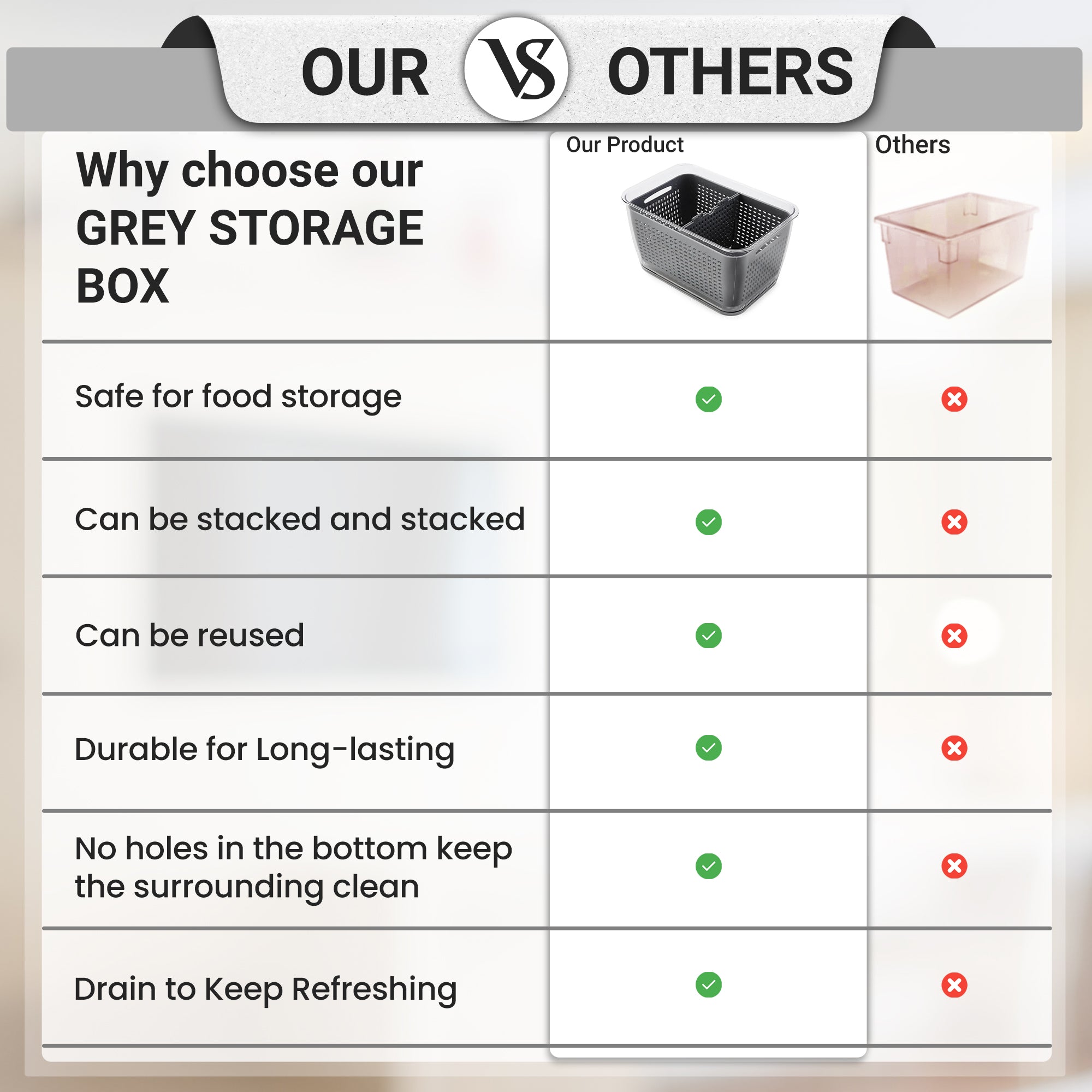 Airtight Fridge Storage Grey Box
