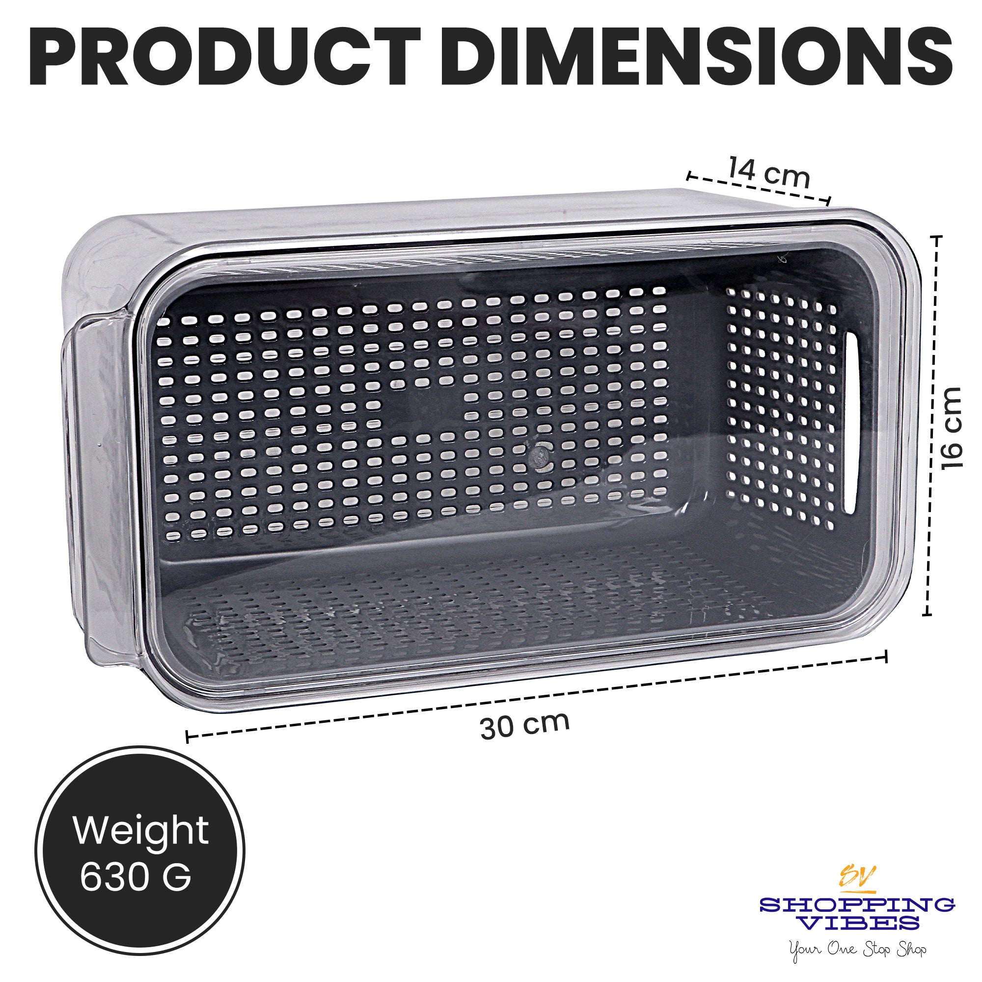 Grey Storage Box with Strainer & Lid