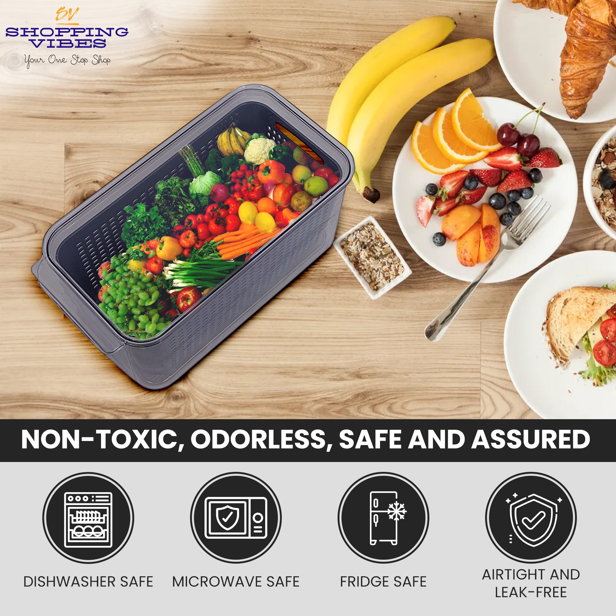 Grey Storage Box with Strainer & Lid