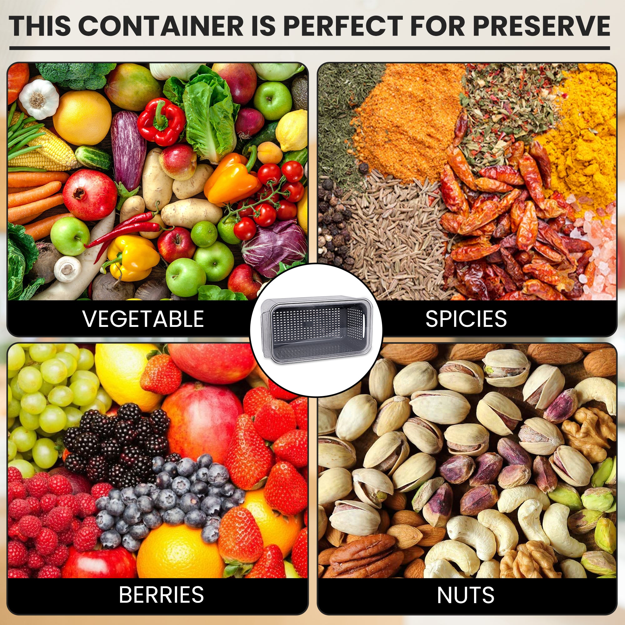 Grey Storage Box with Strainer & Lid