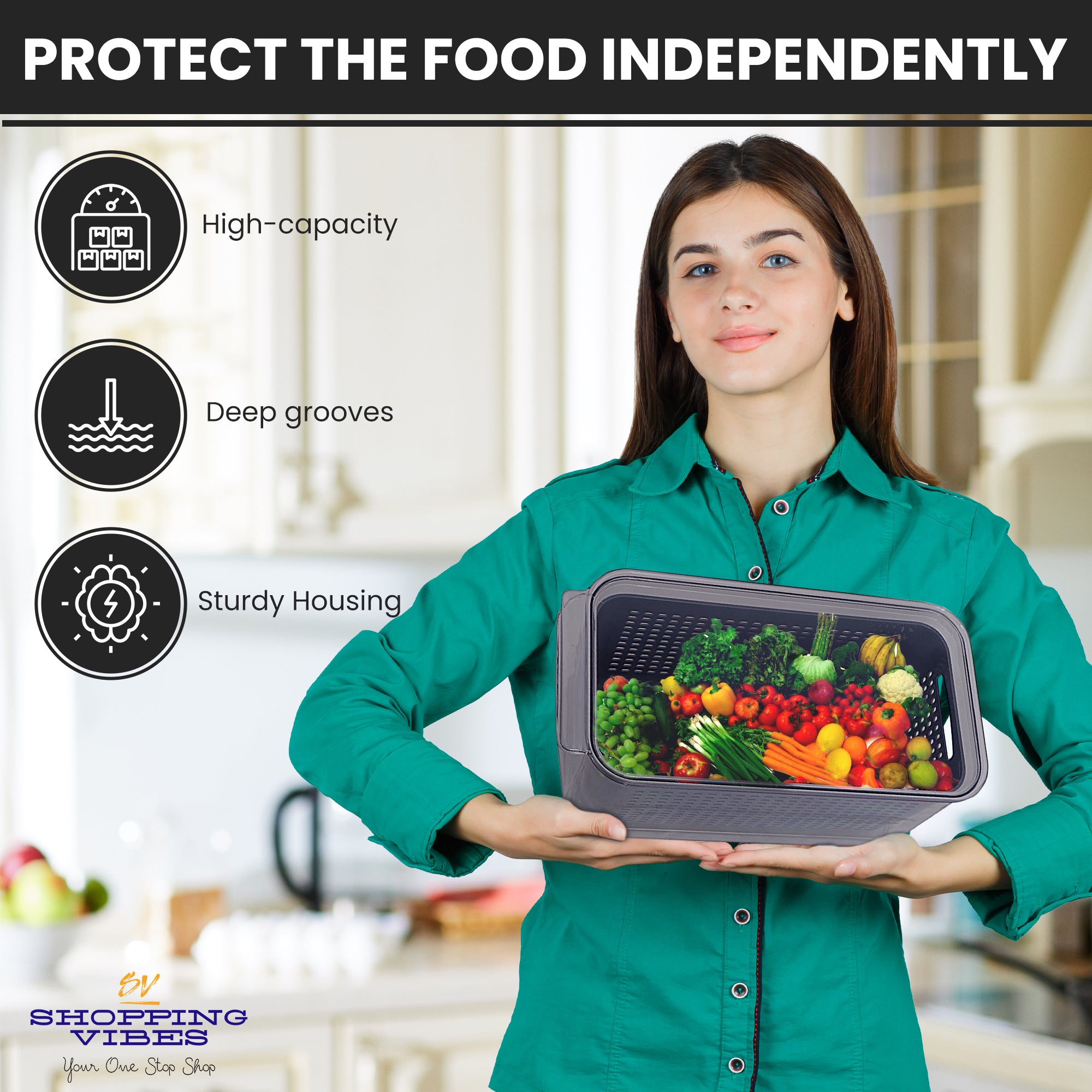 Grey Storage Box with Strainer & Lid