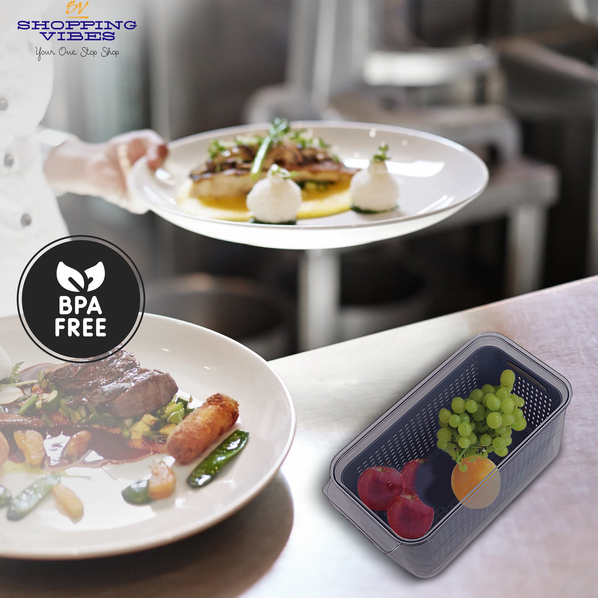 Grey Storage Box with Strainer & Lid