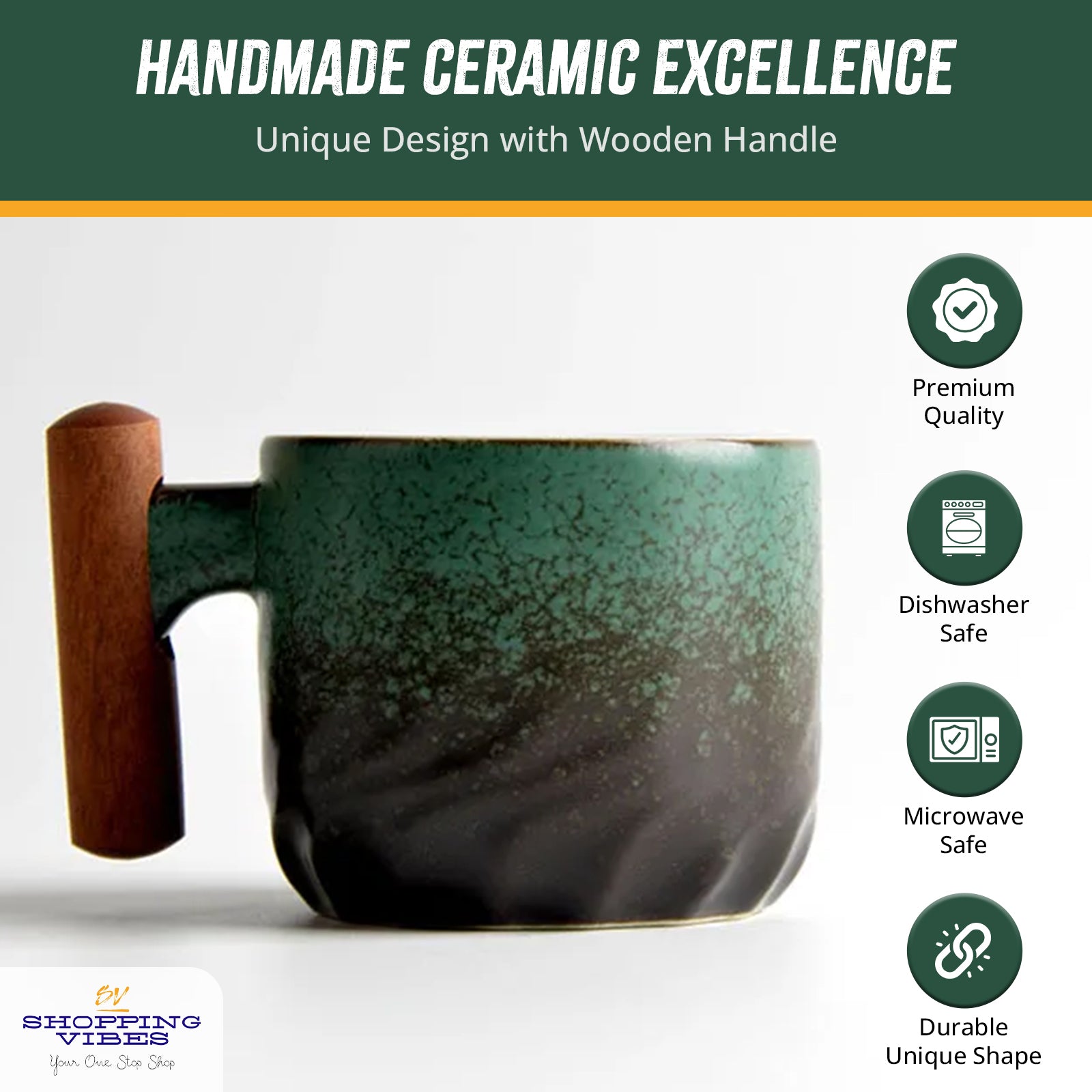 Ceramic Espresso Cup Wooden Handle