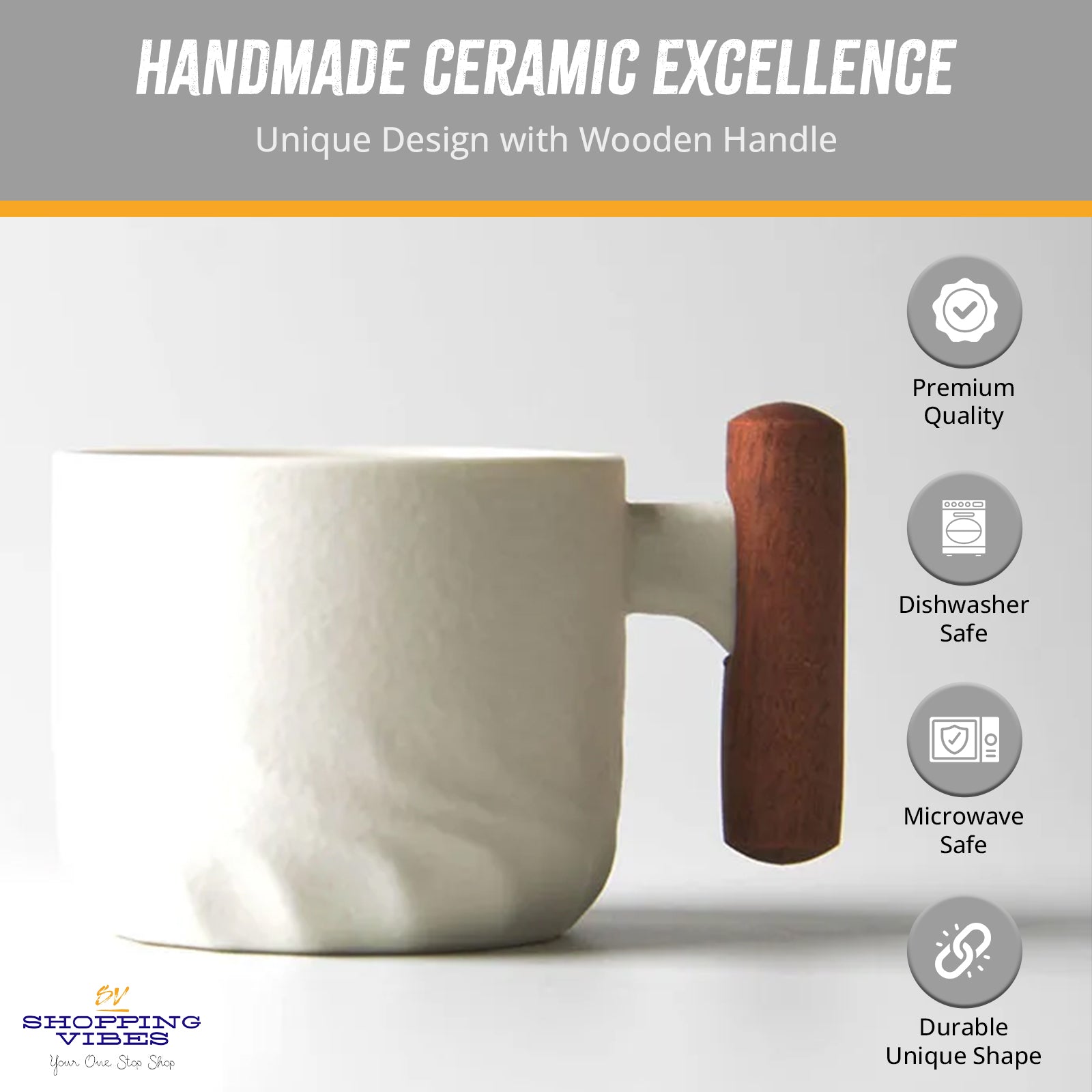 Ceramic Espresso Cup Wooden Handle