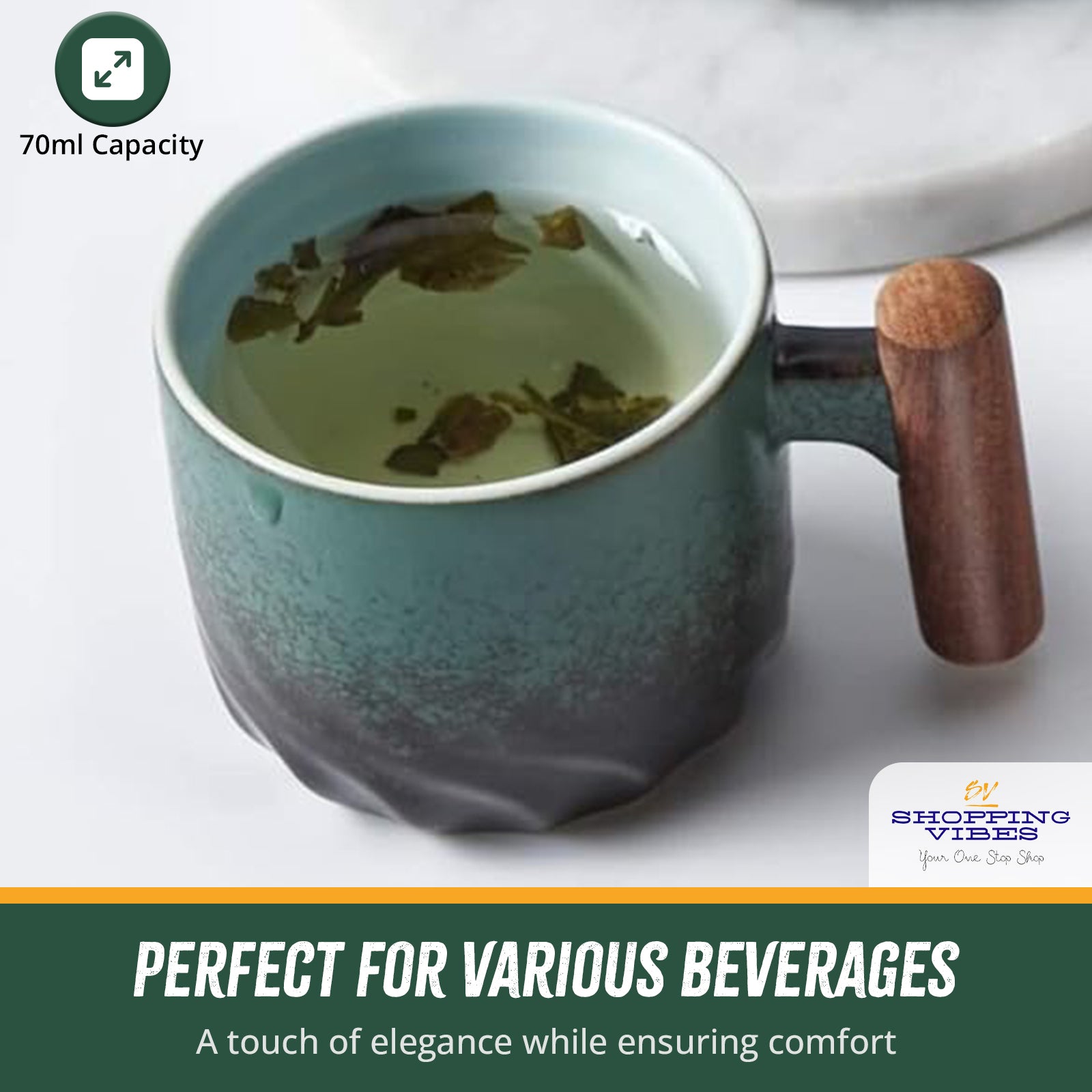 Ceramic Espresso Cup Wooden Handle