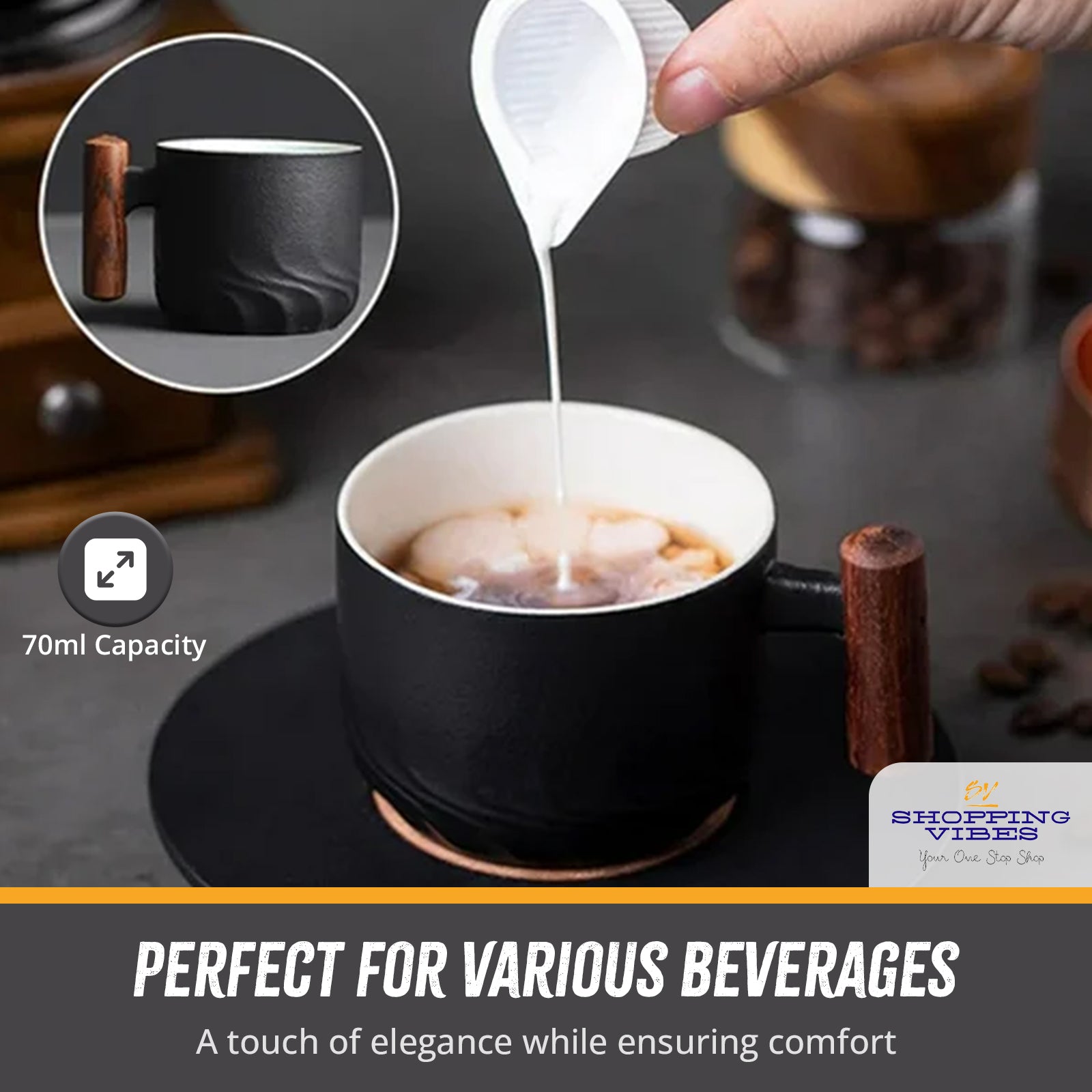 Ceramic Espresso Cup Wooden Handle