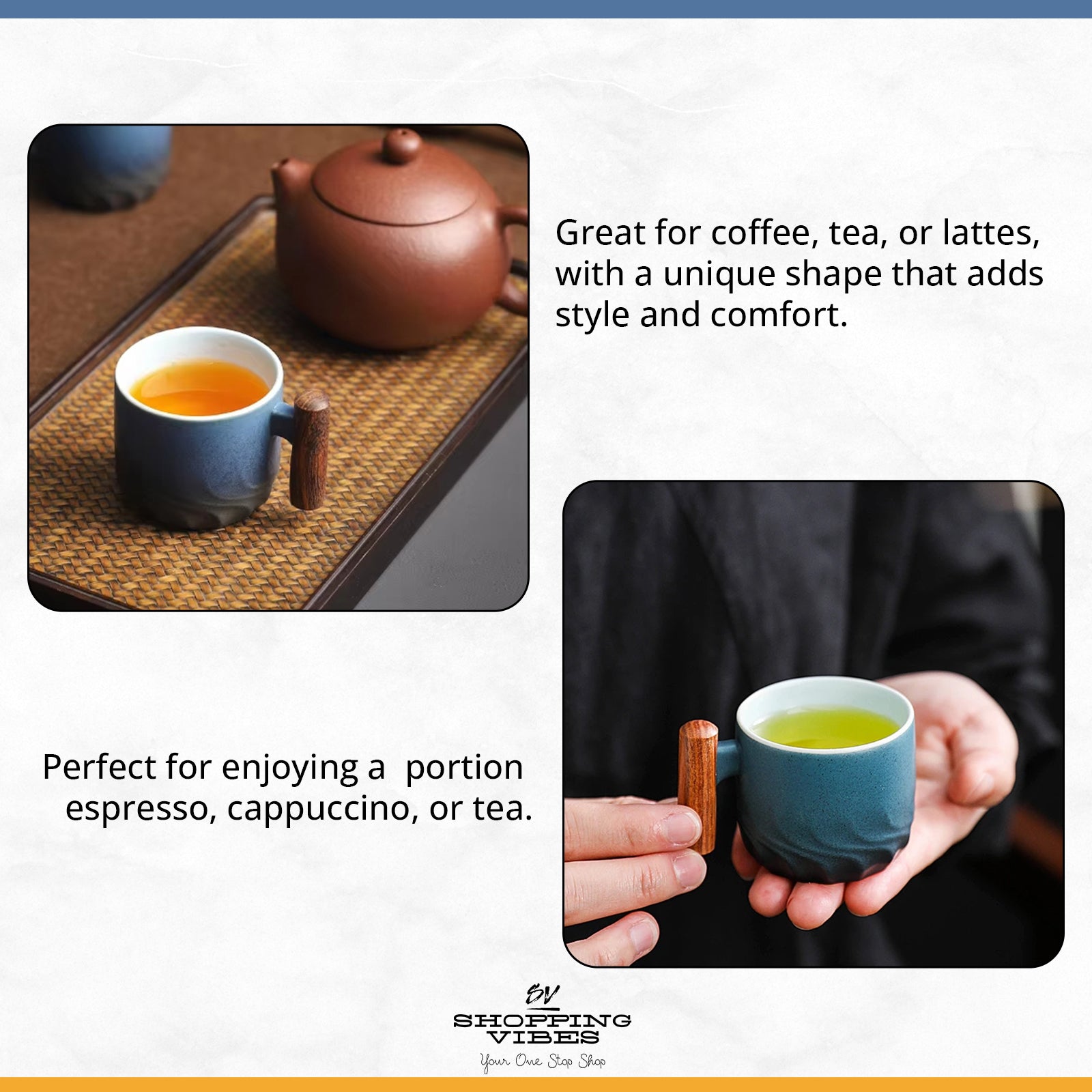 Ceramic Espresso Cup Wooden Handle
