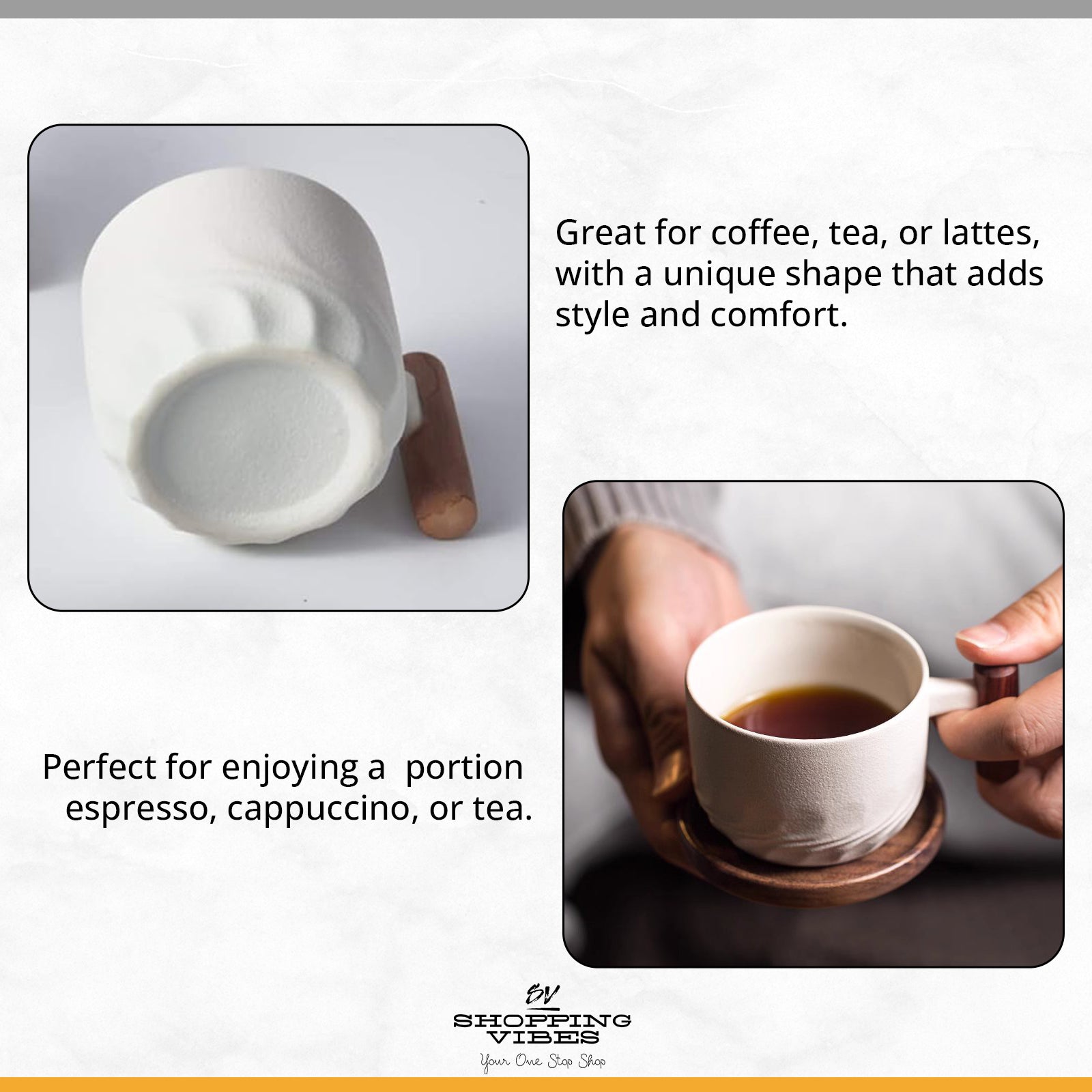 Ceramic Espresso Cup Wooden Handle