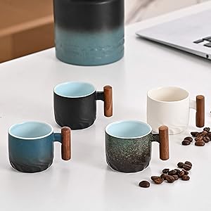 Ceramic Espresso Cup Wooden Handle