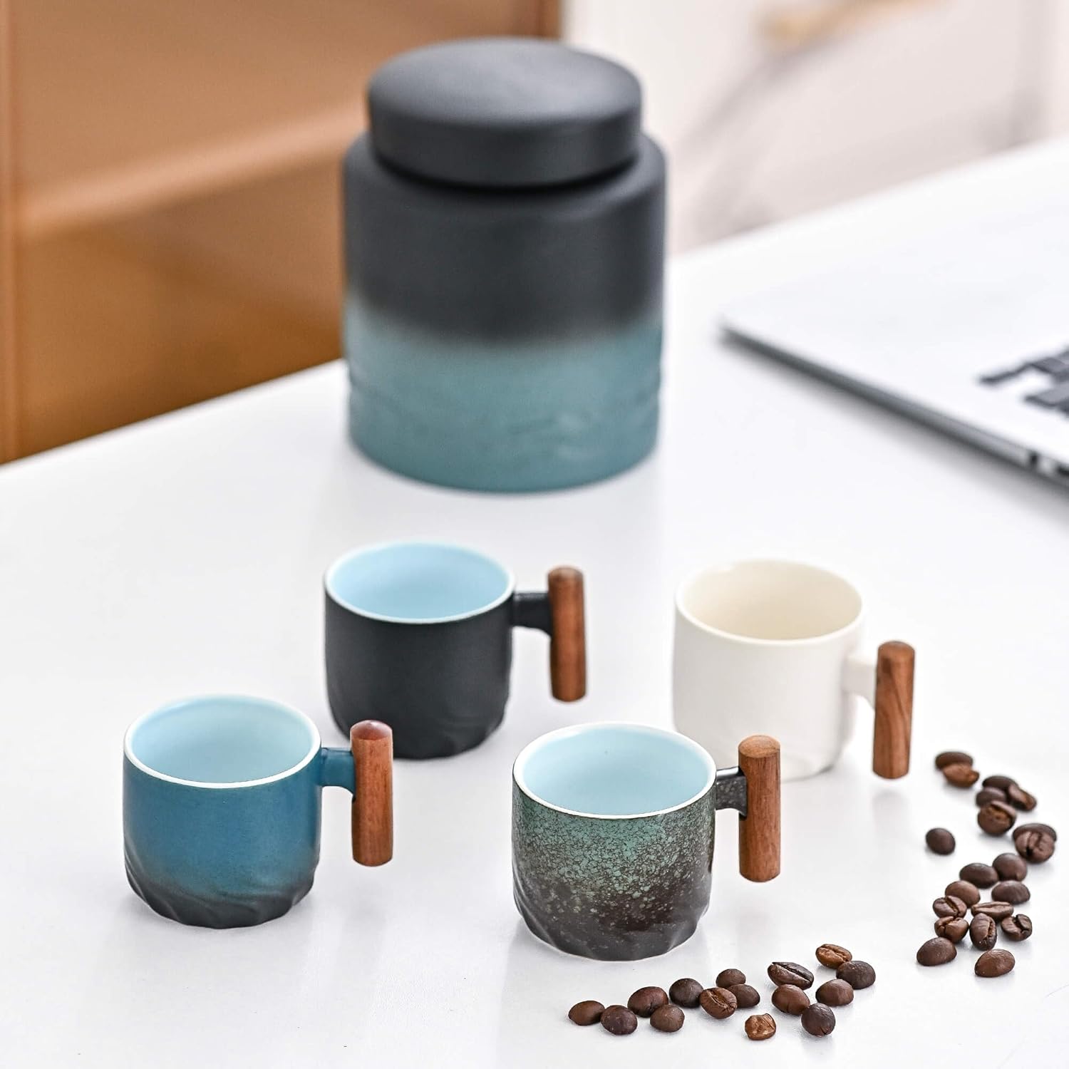 Ceramic Espresso Cup Wooden Handle