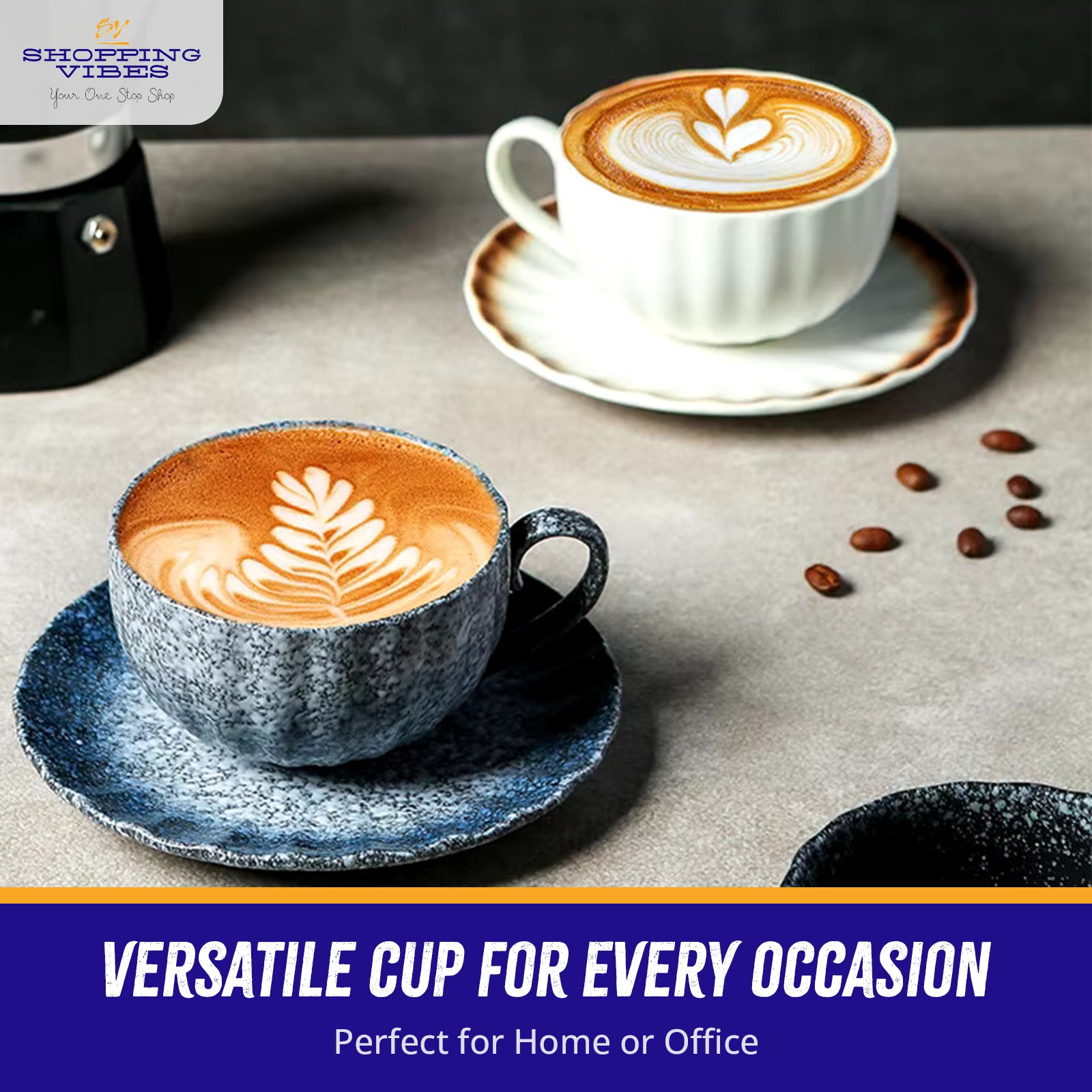 Ceramic Coffee Cups & Roaster_Set of 4