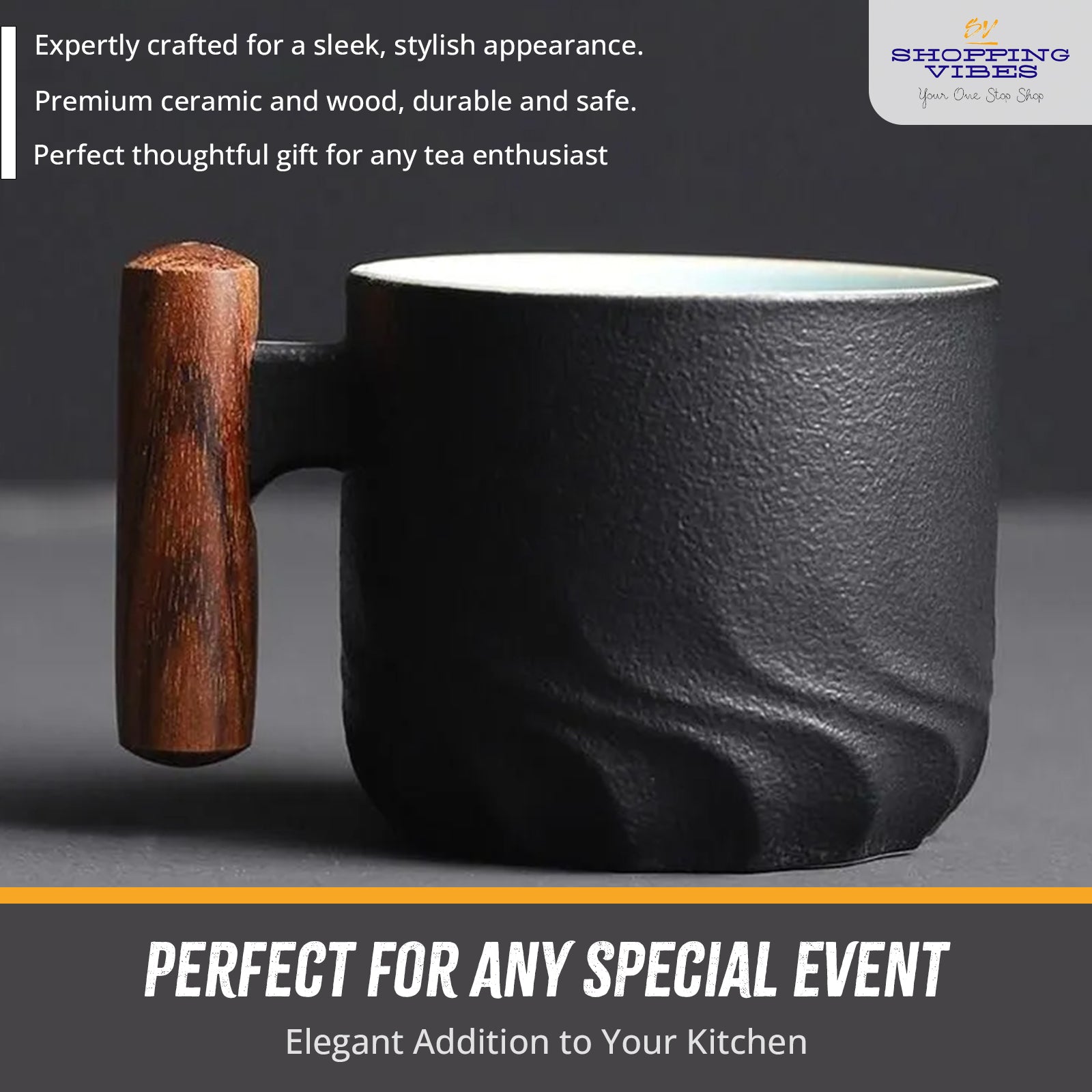 Ceramic Espresso Cup Wooden Handle