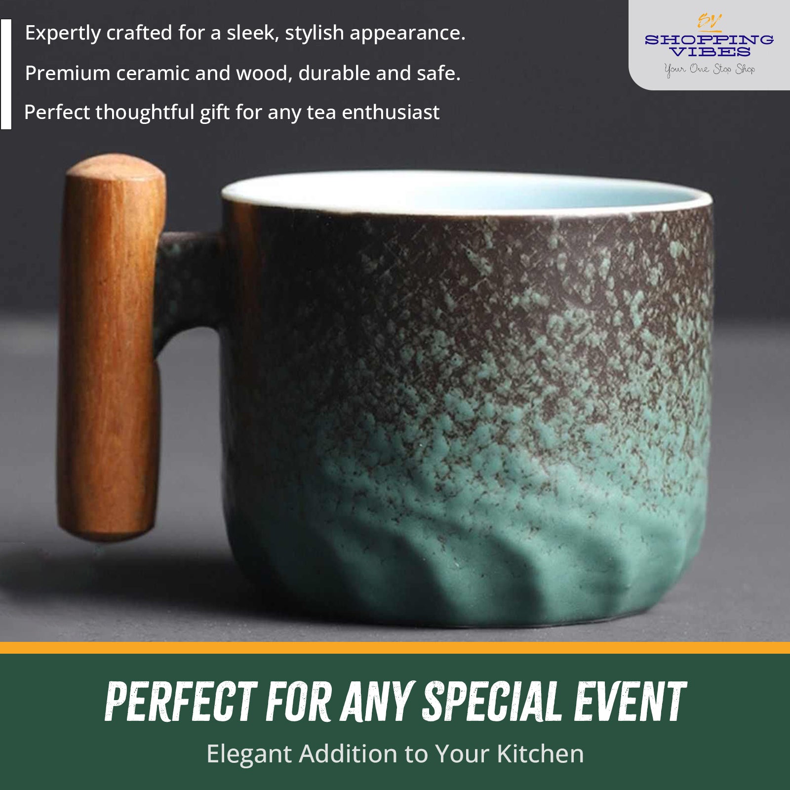 Ceramic Espresso Cup Wooden Handle