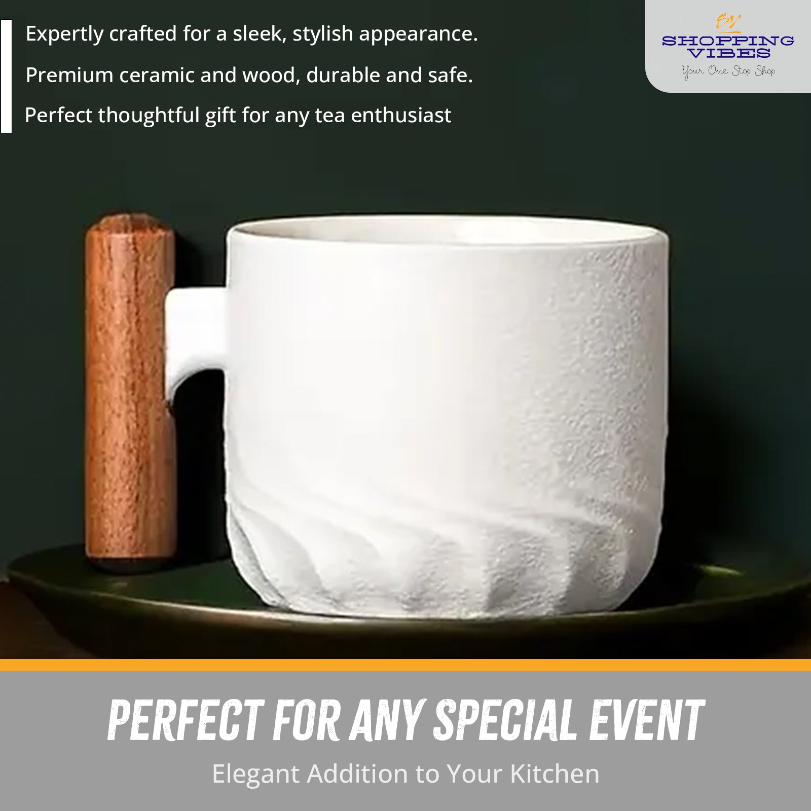 Ceramic Espresso Cup Wooden Handle