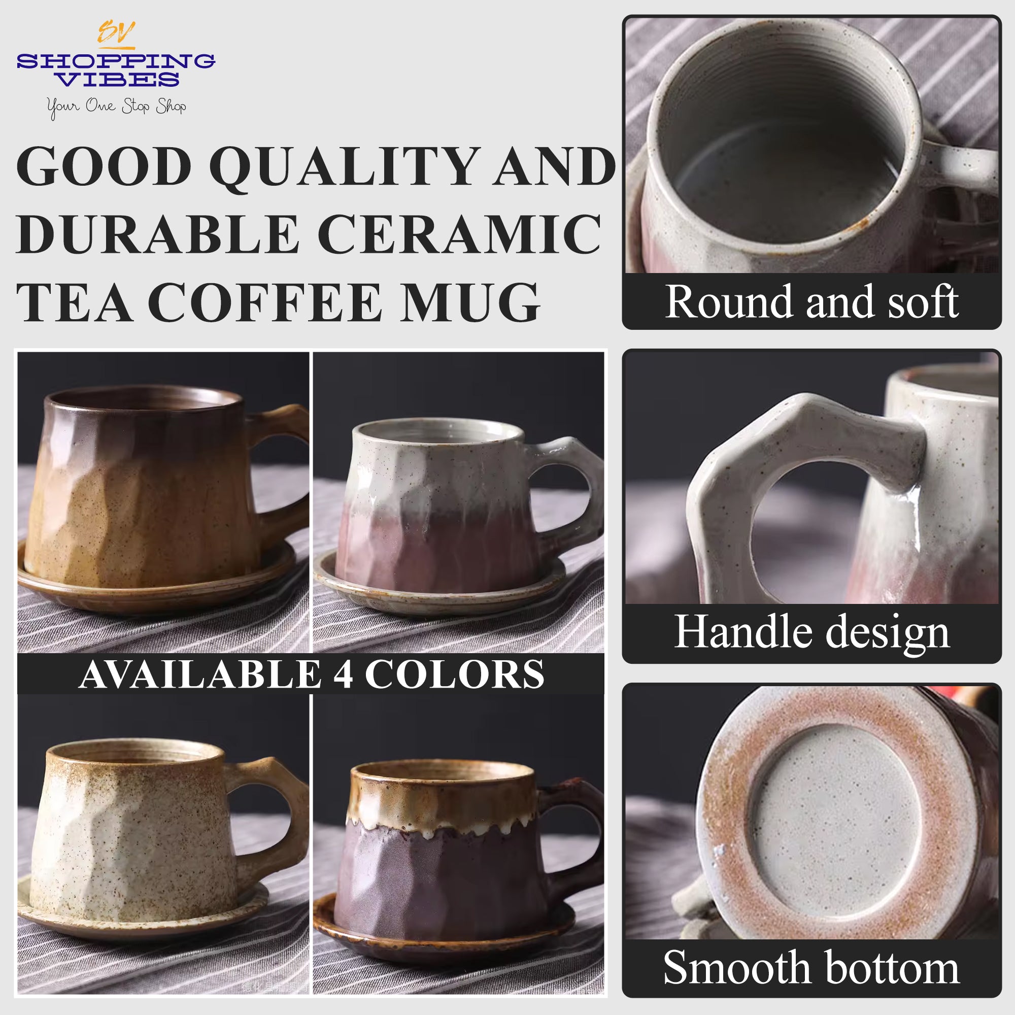 Ceramic Coffee Cups & Saucer_Set of 4