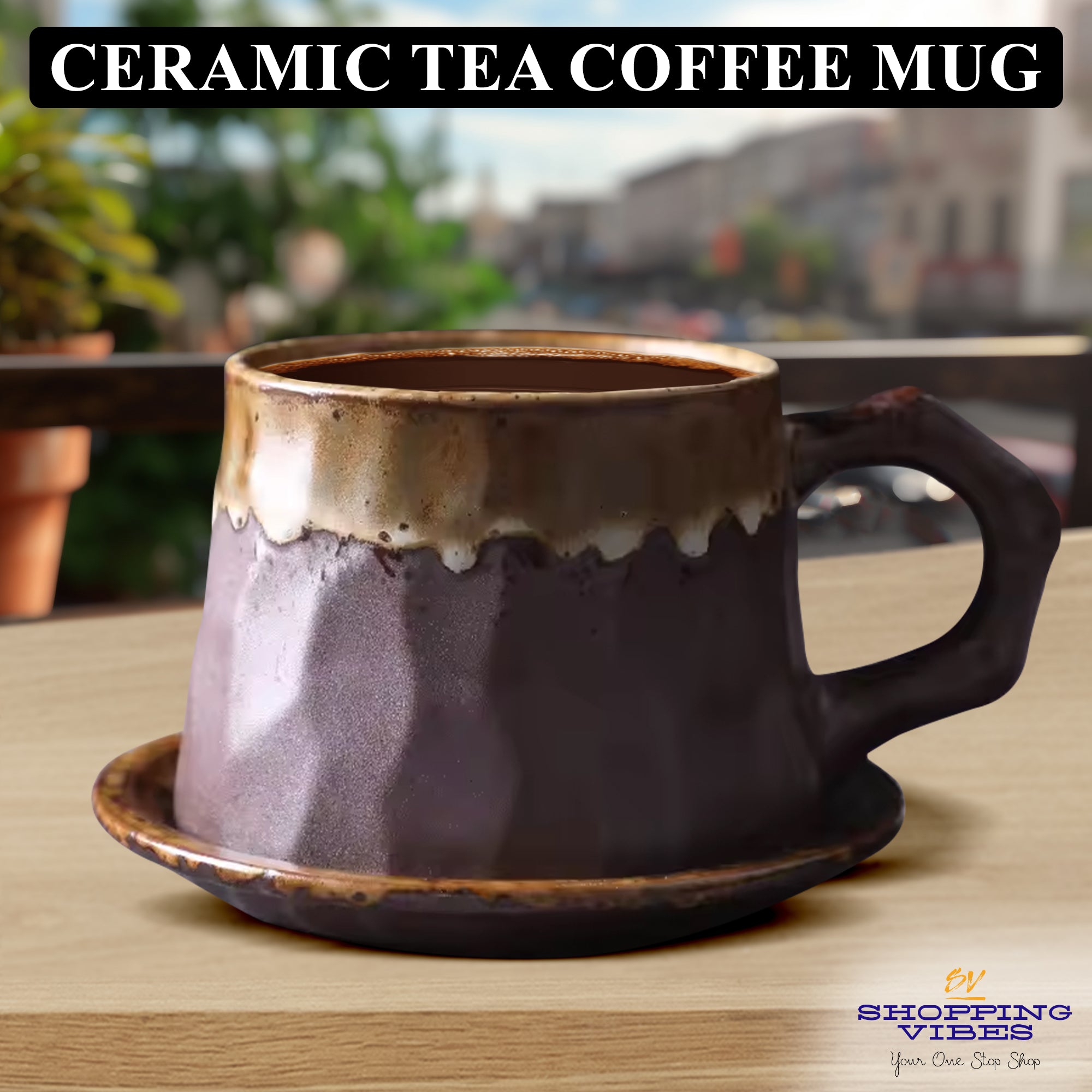 Ceramic Coffee Cups & Saucer_Set of 4